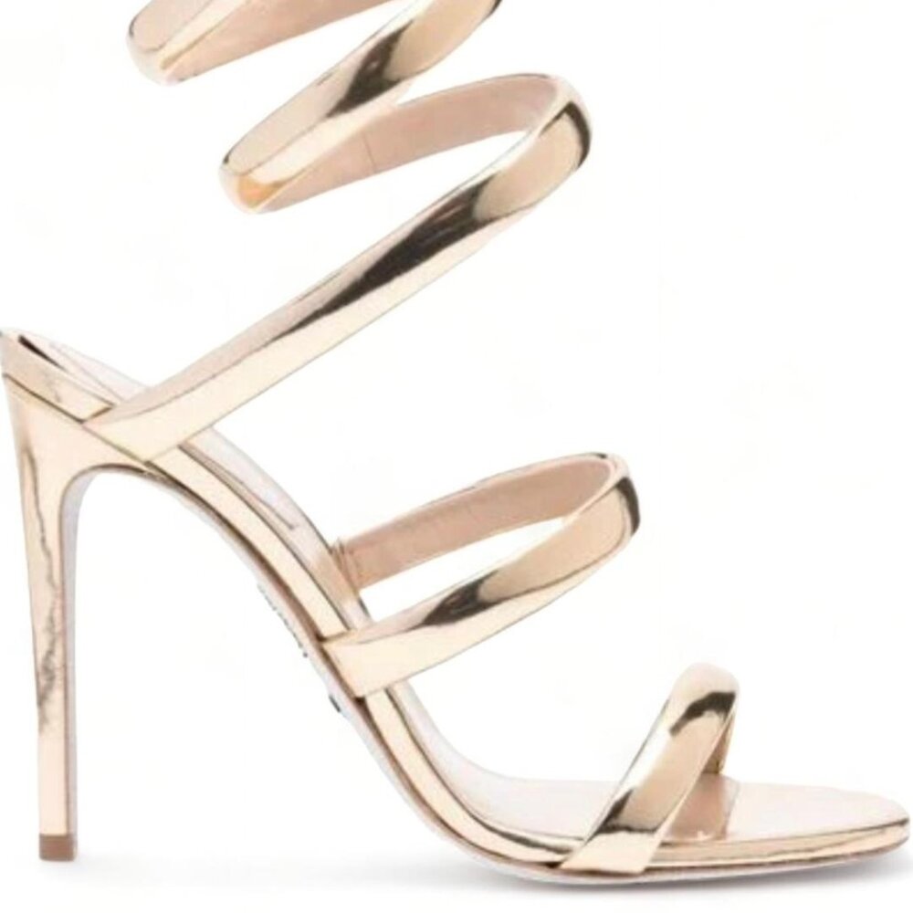 NWT- LOV MARK ROSE GOLD Patent Spiral Leg-Wrap Single Sole Dress Heel SZ- 10